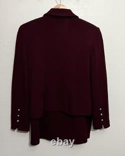 St John Collection Marie Gray Sz 12 Jacket Skirt Set Burgandy Red Gold Accents