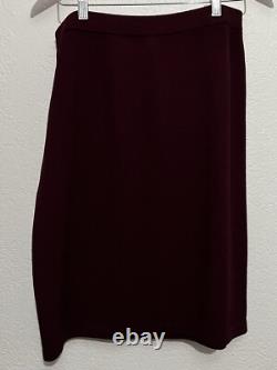 St John Collection Marie Gray Sz 12 Jacket Skirt Set Burgandy Red Gold Accents