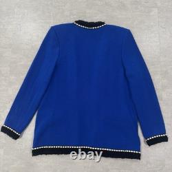 St. John Collection Marie Gray Women 6 Fringe Blue Knit Set Suit Jacket Cardigan