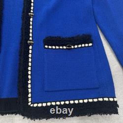 St. John Collection Marie Gray Women 6 Fringe Blue Knit Set Suit Jacket Cardigan