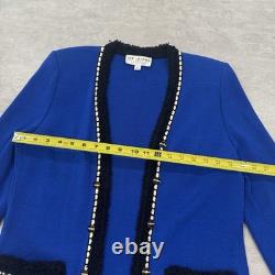 St. John Collection Marie Gray Women 6 Fringe Blue Knit Set Suit Jacket Cardigan