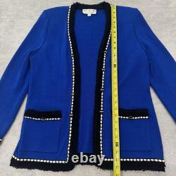 St. John Collection Marie Gray Women 6 Fringe Blue Knit Set Suit Jacket Cardigan