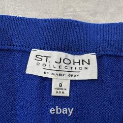 St. John Collection Marie Gray Women 6 Fringe Blue Knit Set Suit Jacket Cardigan