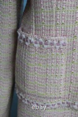 St. John Collection Pink Green Jacket Skirt L Size 12 14 2pc Suit Trim Pockets