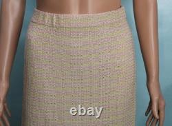 St. John Collection Pink Green Jacket Skirt L Size 12 14 2pc Suit Trim Pockets