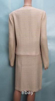 St. John Collection Pink Green Jacket Skirt L Size 12 14 2pc Suit Trim Pockets