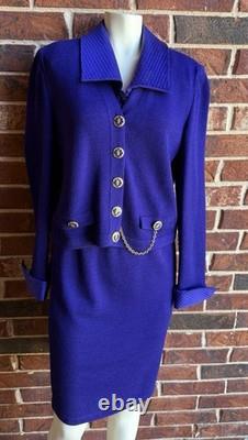 St John. Collection Purple Knit Suit Set Size 4 Gold Accents