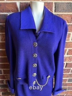 St John. Collection Purple Knit Suit Set Size 4 Gold Accents