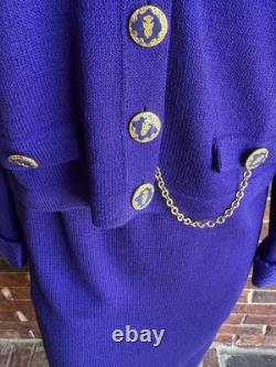 St John. Collection Purple Knit Suit Set Size 4 Gold Accents