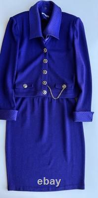 St John. Collection Purple Knit Suit Set Size 4 Gold Accents