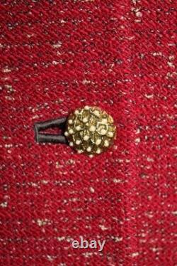 St. John Collection Red Jacket Skirt M Size 8 10 2pc Suit Leather Trim Pockets