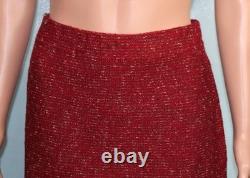 St. John Collection Red Jacket Skirt M Size 8 10 2pc Suit Leather Trim Pockets