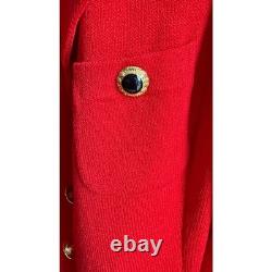 St. John Collection Red Santana Knit Skirt Suit Gold Enamel Button Blazer Set 8