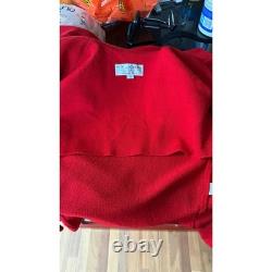 St. John Collection Red Santana Knit Skirt Suit Gold Enamel Button Blazer Set 8