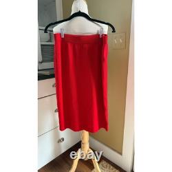St. John Collection Red Santana Knit Skirt Suit Gold Enamel Button Blazer Set 8
