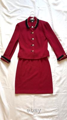 St. John Collection Red Santana Knit Suit 2Pc Skirt Set Gold Chain Trim Sz 4