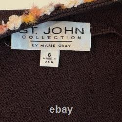 St John Collection Santana Knit 2 Piece Set Jacket Skirt Brown Boucle Trim Sz 6