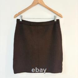 St John Collection Santana Knit 2 Piece Set Jacket Skirt Brown Boucle Trim Sz 6