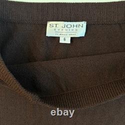St John Collection Santana Knit 2 Piece Set Jacket Skirt Brown Boucle Trim Sz 6