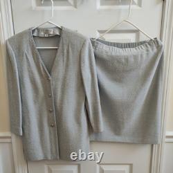 St John Collection Santana Knit Blazer Skirt Set Size 6 Grey White