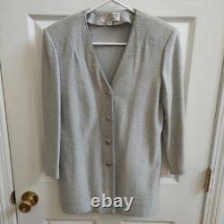 St John Collection Santana Knit Blazer Skirt Set Size 6 Grey White