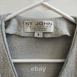 St John Collection Santana Knit Blazer Skirt Set Size 6 Grey White