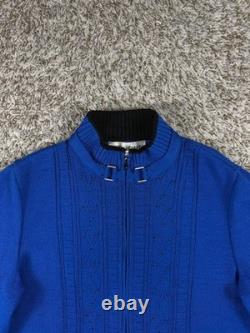St. John Collection Santana Knit Blue Zip Jacket Black Knit Pants Set Size 6 USA
