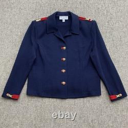 St. John Collection Santana Knit Jacket Skirt Set Blue Womens 14 Blazer Cardigan