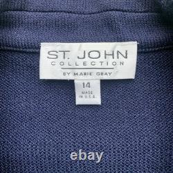 St. John Collection Santana Knit Jacket Skirt Set Blue Womens 14 Blazer Cardigan