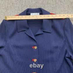 St. John Collection Santana Knit Jacket Skirt Set Blue Womens 14 Blazer Cardigan