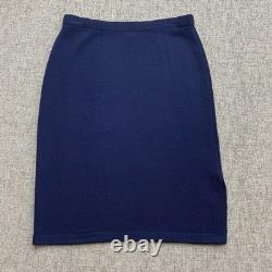 St. John Collection Santana Knit Jacket Skirt Set Blue Womens 14 Blazer Cardigan
