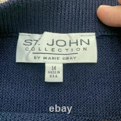 St. John Collection Santana Knit Jacket Skirt Set Blue Womens 14 Blazer Cardigan