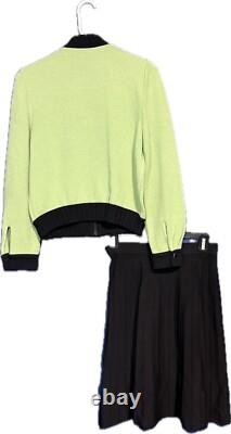 St John Collection Skirt Suit Size 2 Sage Black 2Pc Knit Jacket & Pleated Skirt