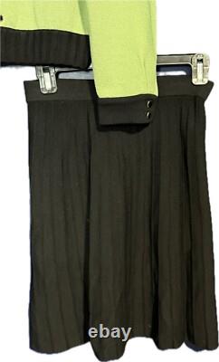 St John Collection Skirt Suit Size 2 Sage Black 2Pc Knit Jacket & Pleated Skirt