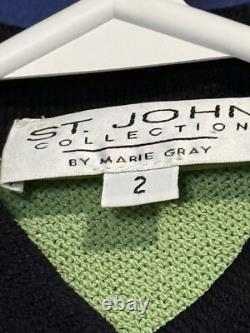 St John Collection Skirt Suit Size 2 Sage Black 2Pc Knit Jacket & Pleated Skirt