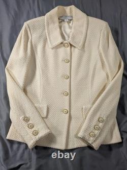 St. John Collection Skirt Suit Women's White Gold Jacket 4 Skirt 2 Santana Knit