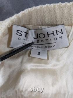 St. John Collection Skirt Suit Women's White Gold Jacket 4 Skirt 2 Santana Knit