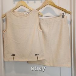 St. John Collection Sz 8 Cream Santana Knit Top & Skirt Set Quiet Luxury Elegant