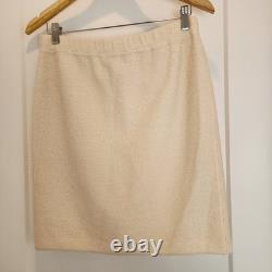 St. John Collection Sz 8 Cream Santana Knit Top & Skirt Set Quiet Luxury Elegant