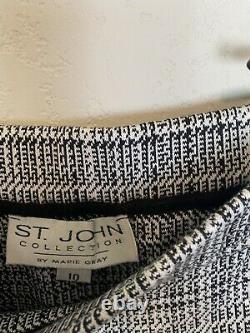 St. John Collection Two Piece Jacket Skirt Suit Set Black White Plaid Sz 10