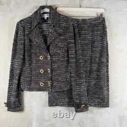 St John Collection Womens 2 pc Tweed Double Breasted Blazer Skirt Suit Set Sz 6