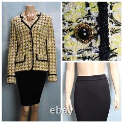 St. John Collection Yellow Jacket Skirt L Size 10 12 2pc Suit Black Trim Buttons