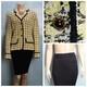 St. John Collection Yellow Jacket Skirt L Size 10 12 2pc Suit Black Trim Buttons