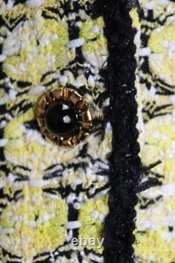 St. John Collection Yellow Jacket Skirt L Size 10 12 2pc Suit Black Trim Buttons