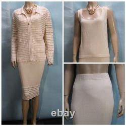 St. John Collection Yellow Jacket Skirt Top XL 14 12 16 3pc Suit Buttons Crochet