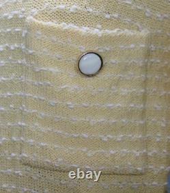 St John Collection Yellow White Jacket Skirt Suit M L Size 8 10 Buttons Pocketes