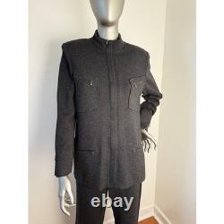 St John Collection by Marie Gray Knit Zipper Jacket Pants Suit Set Charcoal 8