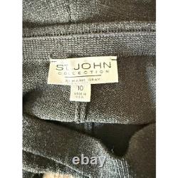 St John Collection by Marie Gray Knit Zipper Jacket Pants Suit Set Charcoal 8