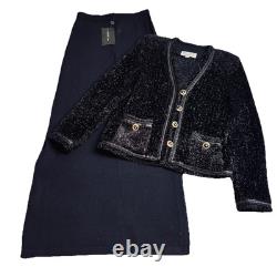 St John Evening Collection Metallic Tweed Jacket & Maxi Skirt Set 8 Medium Black