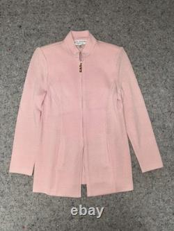St John Knit Jacket Pants Set Womens 4 Pink Zip Mock Neck Suit Collection USA